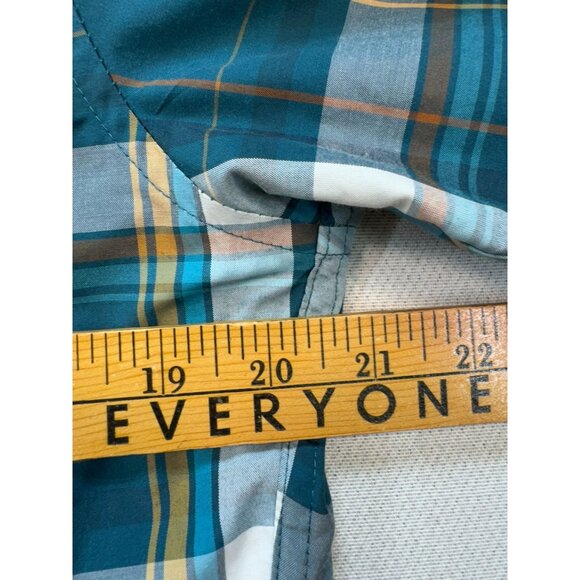 Eddie Bauer Mens Classic Fit Button-Down Shirt M Teal Blue Plaid - Picture 6 of 11